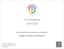 Course Certificate Google Analytics certification